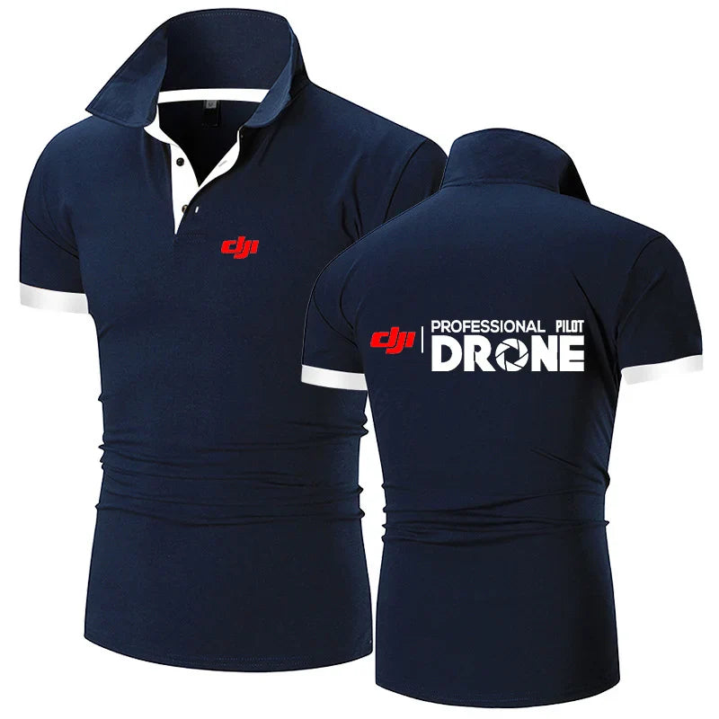تي شيرت بولو عصري بطباعة صيفية جديدة لعام 2024 للرجال من Dji Professional Pilot Drone بأكمام قصيرة مريح على طراز Harajuku كاجوال رياضي