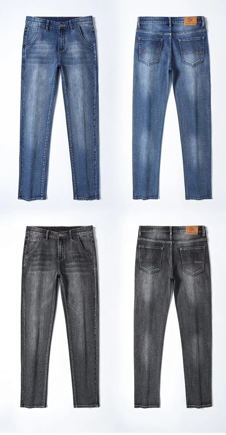 New Autumn and Winter  Plus Size 40 42 44 Men Straight Loose Jeans Business Fashion Denim Stretch Pants Male Brand Trousers