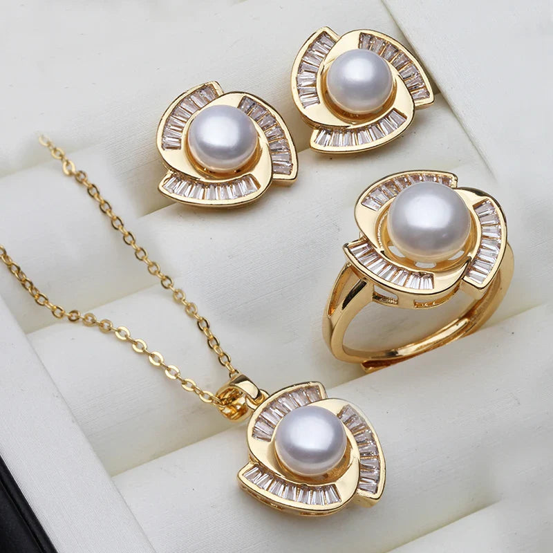 Real Natural Freshwater Pearl Necklace Earrings Set Woman,Luxury Pearl Pearl Stud Earrings Set Jewelry Wife Birthday Gift White