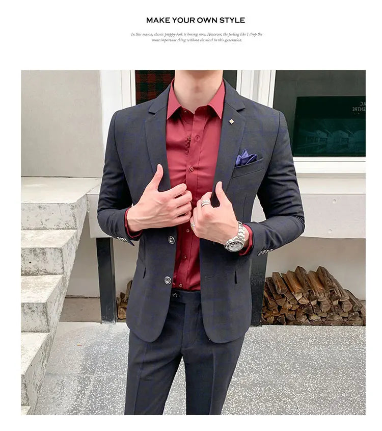High-Quality Large Size Men's Wedding Suit 5XL S-Fourth Quarter 2024 Fashion Handsome Two-Piece Acetate Set (Suit + Trousers)