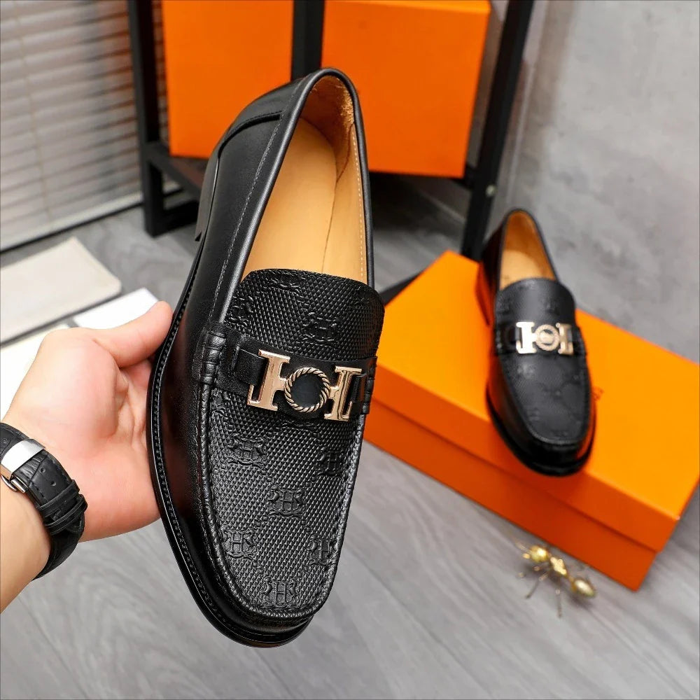Men’s casual leather moccasin shoes soft leather slip-on business casual brown