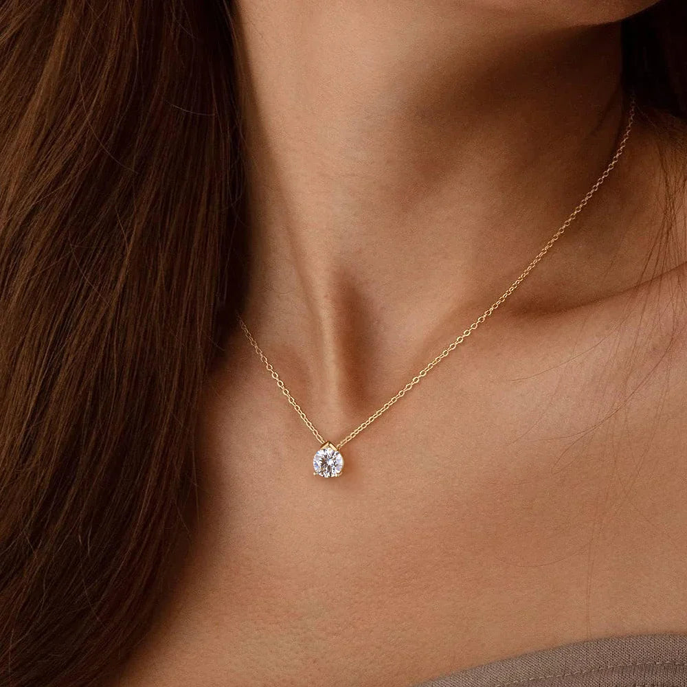 1 Carat Round Brilliant Cut Moissanite Pendant Necklace for Women S925 Silver 18k Gold Plated Solitaire Diamond Pendant Jewelry