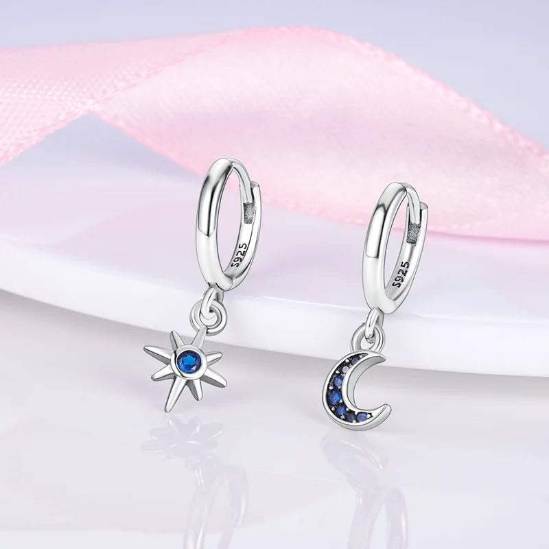 New in 925 Silver Romantic Feather Moon Stars Dream Catcher Earrings For Women Trending Fashion Jewelry Creative Birthday Gifts