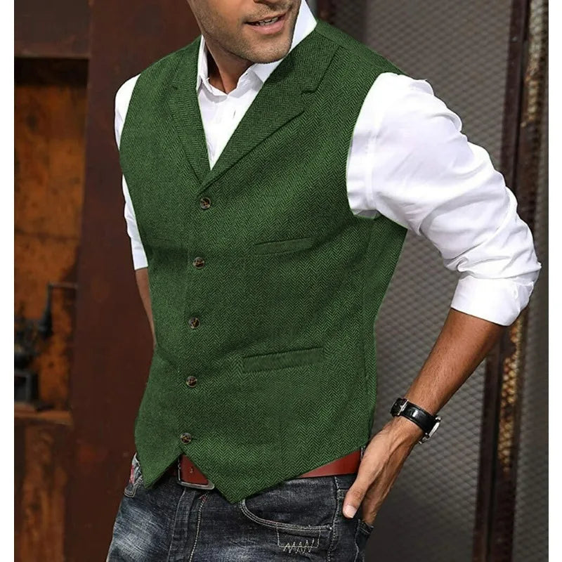 Business Suit Vest Man British Retro V-neck Male Vest Slim Solid Color Single-breasted Workwear Casual Men Waistcoat