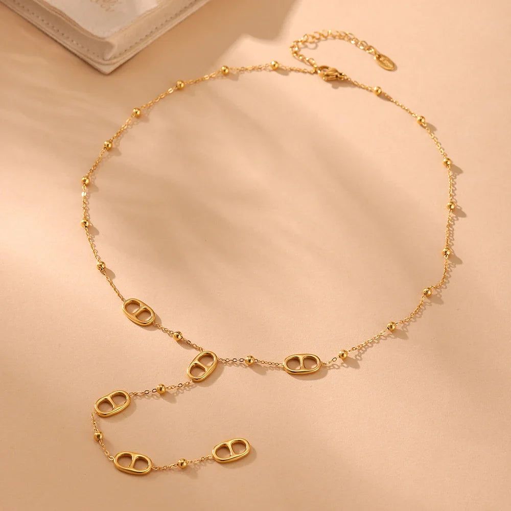 Nivora Fashion Long Chain Stainless Steel Necklacs For Women PVD Real Gold Plated Metal Female Collar Party Banquet Jewelry