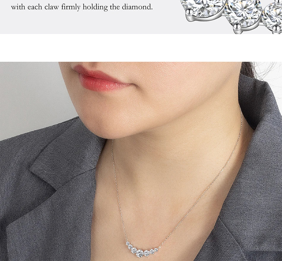 All Moissanite Necklace for Women S925 Pure Silver Smile Sparkling Diamond Pendant Fashion Luxury Jewelry Party Gift