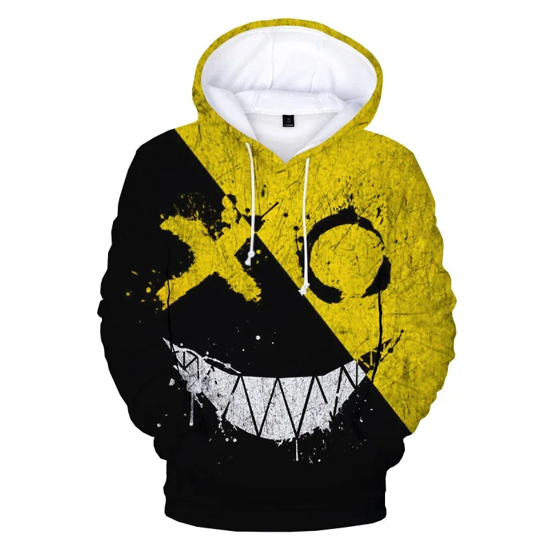 XOXO نمط تريند شيطان وجه مبتسم مطبوع ثلاثي الأبعاد هودي سويت شيرت للرجال والنساء أزياء كاجوال مضحك بلوفرات هيب هوب هوديز