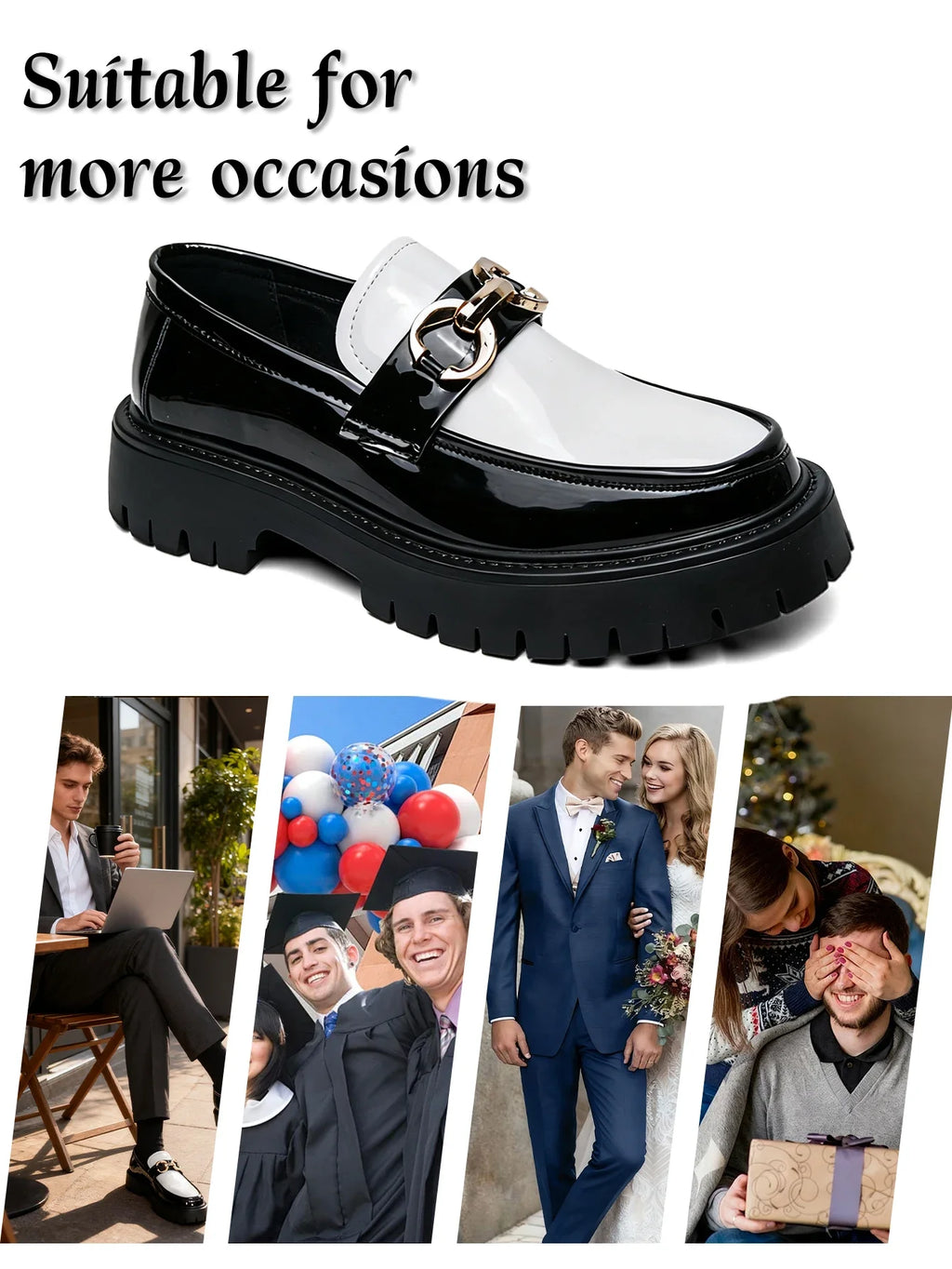 Classic Fashion Thick Sole Men's Penny Loafers Slip-On Business Dress Shoes for Gentleman Metal Buckle Formal Party Glossy Shoes