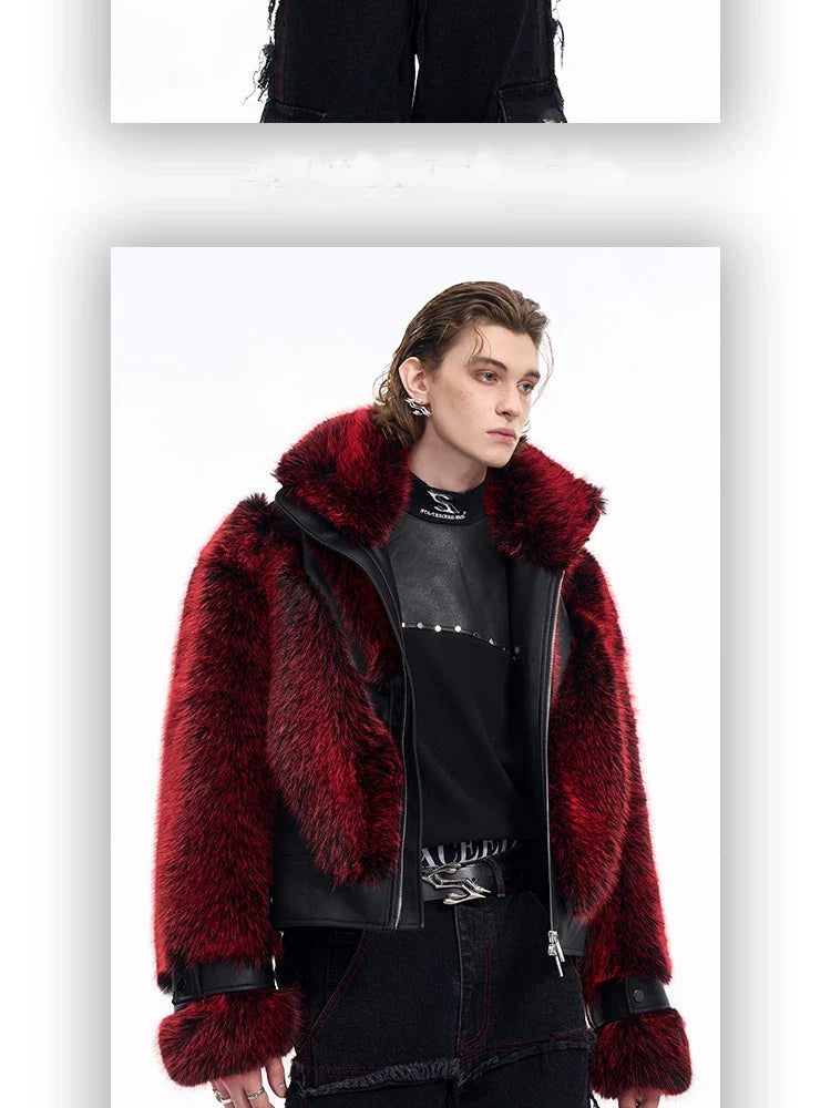 Autumn Winter Cool Handsome Thick Warm Patchwork Faux Fur Coat Men Luxury Designer Clothes Zip Up Fluffy Jacket 2025