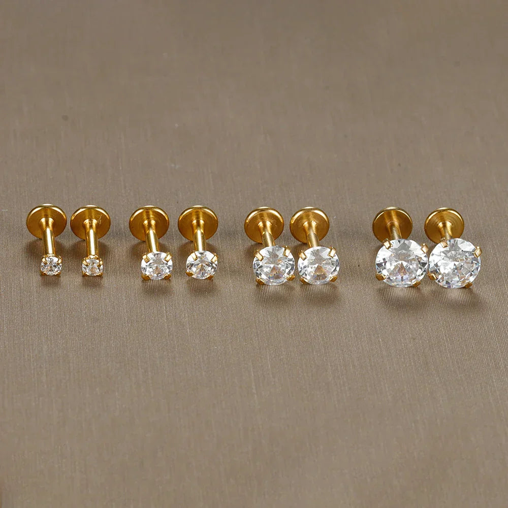 2PC Labret Tragus Stud Earrings 16G Surgical Stainless Steel CZ Crystal  Monroe Helix Cartialge Conch Medusa Lip Body Piercing