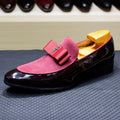 Handmade Men's Genuine Leather Patent Suede Loafers Patchwork Bow Tie Dress Shoes for Wedding Banquet Formal Occasions