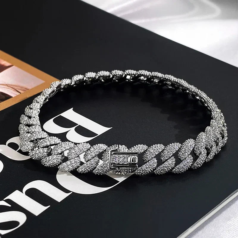 18k Gold Plated Cuban Bracelet for Women Men High Carbon Diamond Bracelet 925 Sterling Silver Jewelry Hip Hop Link Chain