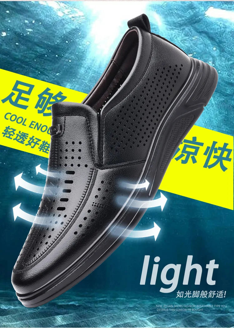 Spring Summer New Hallow Leather Shoes for Men Solid Color Fashion Dress Shoes Male Soft Sole Business Casual Shoe Man