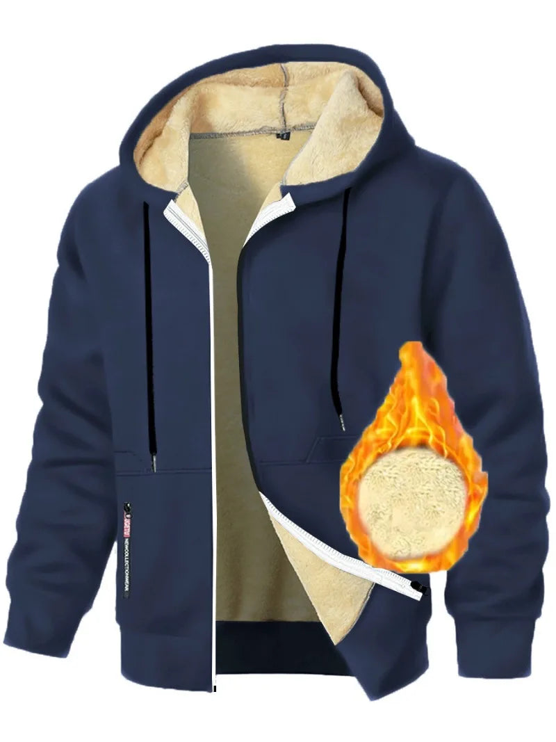 Animal Game Casual Hoodies for Men Heavyweight Fleece Sweatshirt Thick Sherpa Lined Hooded Zipper Jacket Thick Streetwear Coats