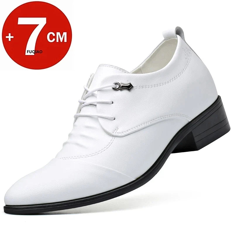 Business Men Oxford Leather Shoes Elevator Man Height Increase Insole 6CM White Black Thick Soled Formal Casual Shoes