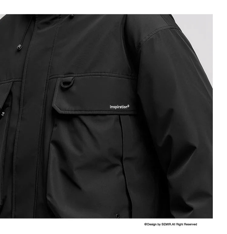 Down Jacket Men Windproof Waterproof Oil Stain Resistant 2025 Winter New Loose Hooded Workwear Thick Coat