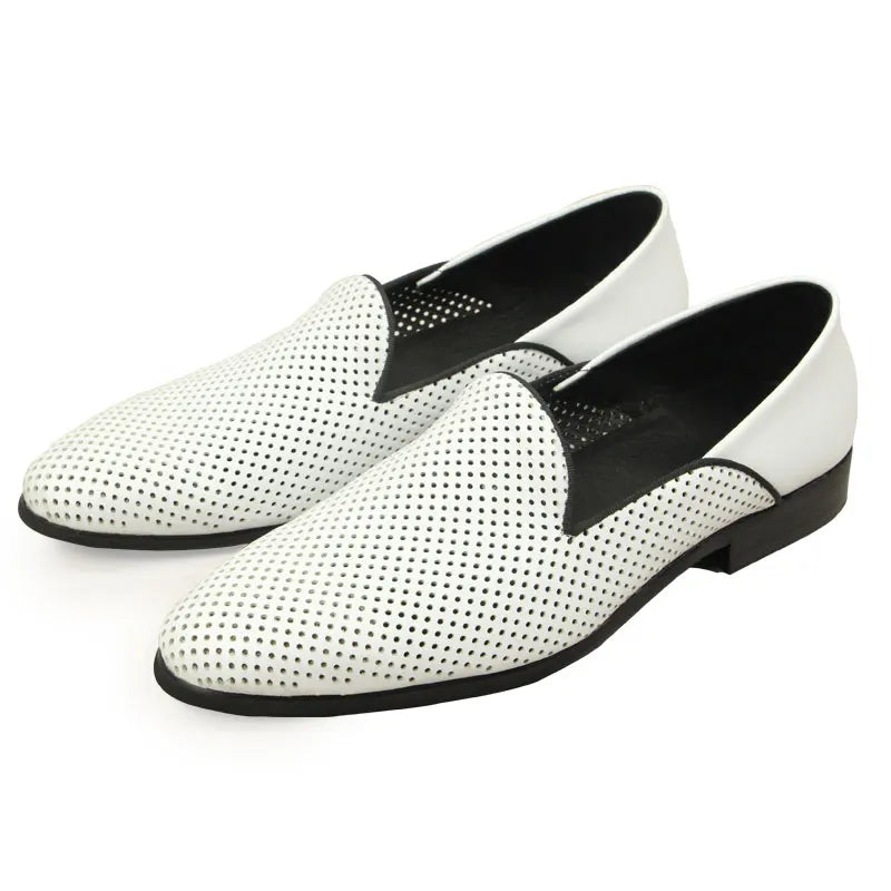 New Loafers White Men's Shoes Summer Casual Shoes for Men Genuine Leather Breathable Hollow Soft Hand Sewing Luxury Fashion Shoe