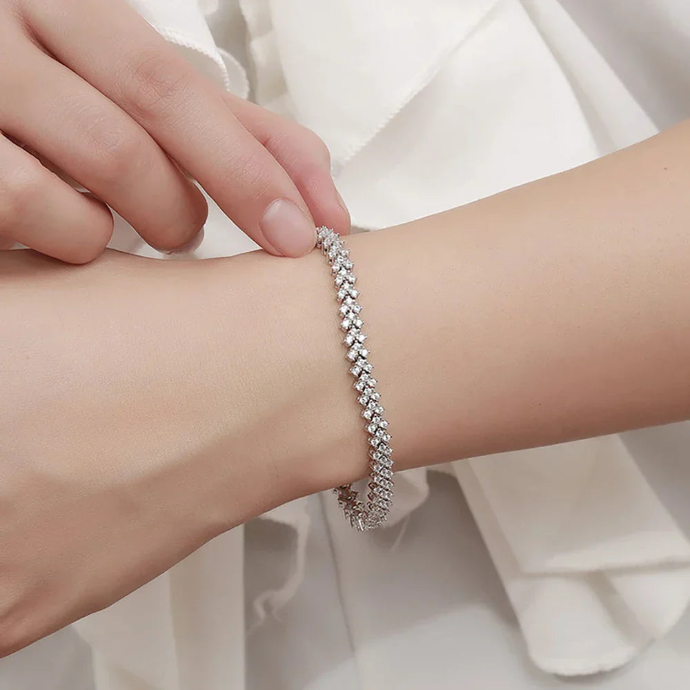 1.5mm Real Moissanite Tennis Bracelet S925 Sterling Silver  3-row Heart Lab Diamond Bracelets for Bridal Women Wedding Jewelry