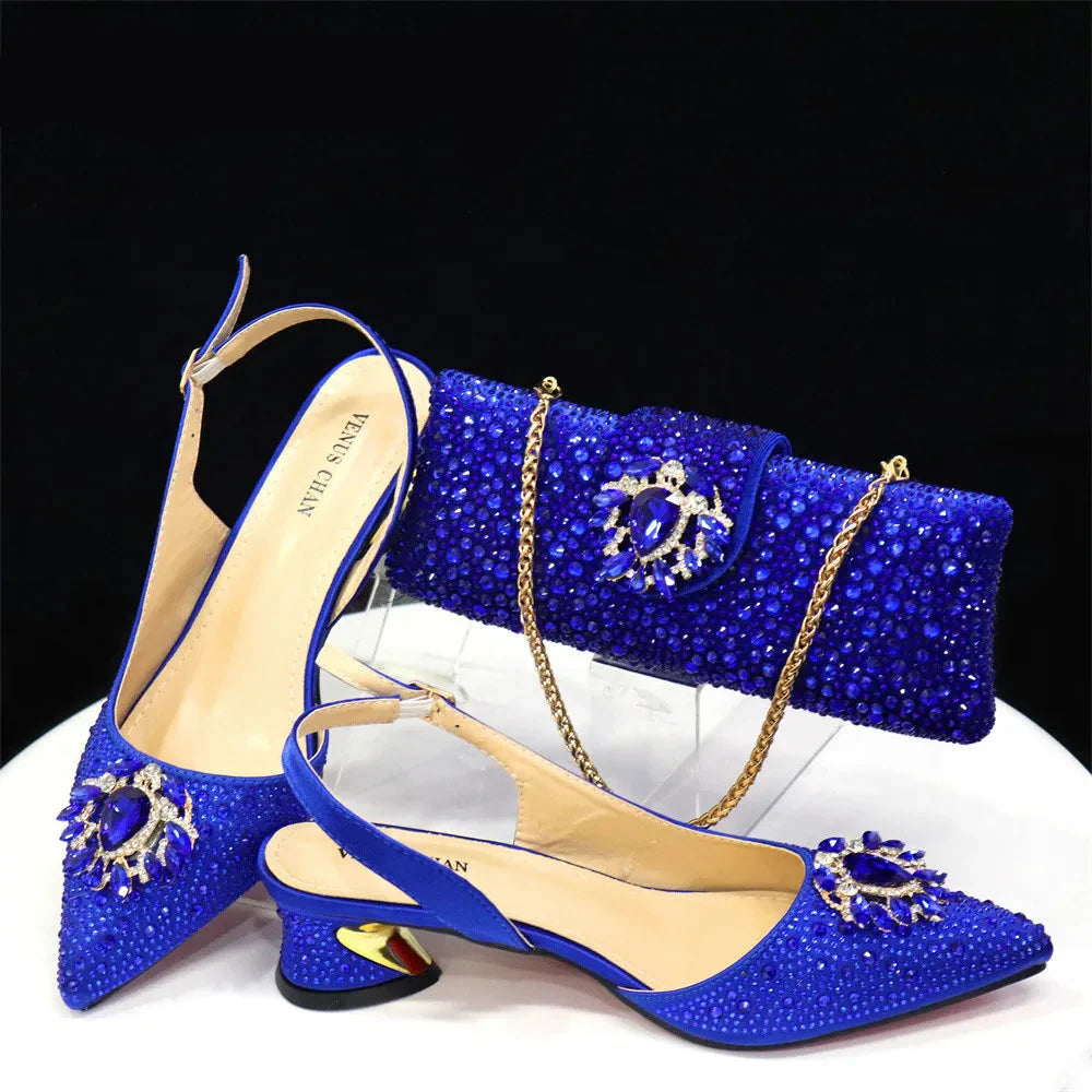 Royal Blue Sandals for Women Luxury Wedding Pumps Med Heels