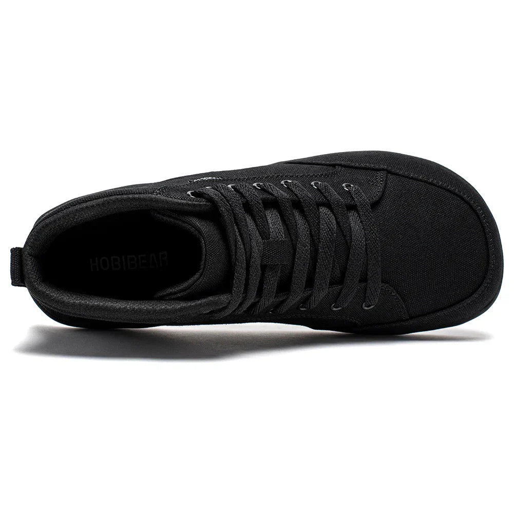 Mid-Top Barefoot Shoes Unisex Wide Toe Box Canvas Sneakes Zero Drop Lace Up Outdoor Walking Shoes