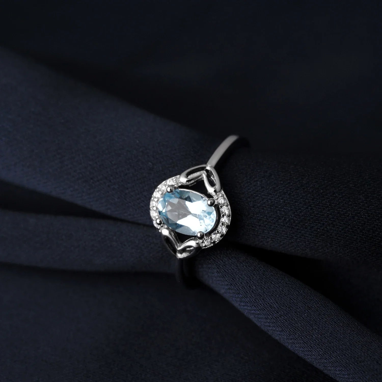 Oval Genuine Natural Sky Blue Topaz 925 Sterling Silver Rings for Women Fashion Gemstone Engagement Ring Band