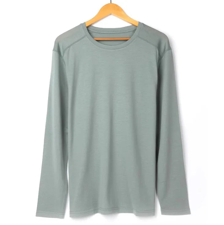 100% Merino Wool men long sleeve T Shirt Thermal Base Laye Wool Shirt 200gsm Wicking Breathable Anti-Odor