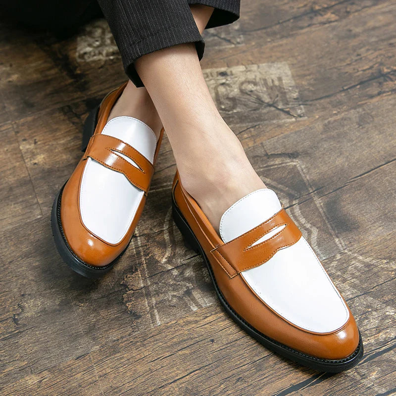 Italian Luxury Brand Loafers Men's Black and White Color Leather Shoes Slip-on Fashion Soft-soled Casual Shoes Wedding Moccasin