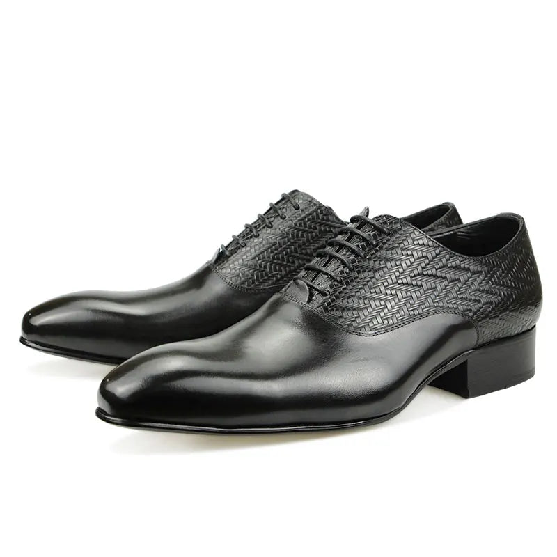 High Grade Black Leather Shoe Formal Office Oxfords Elegant Wedding Position Braid Leather Business Lace Up Men Shoes  Handmade