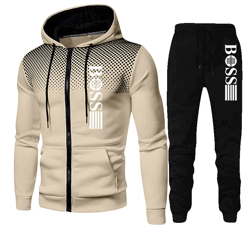 2026 New Men's zippered hoodie + Casual Pants Set for Autumn and Winter fashion Fitness and Warm sportswear Two-piece set