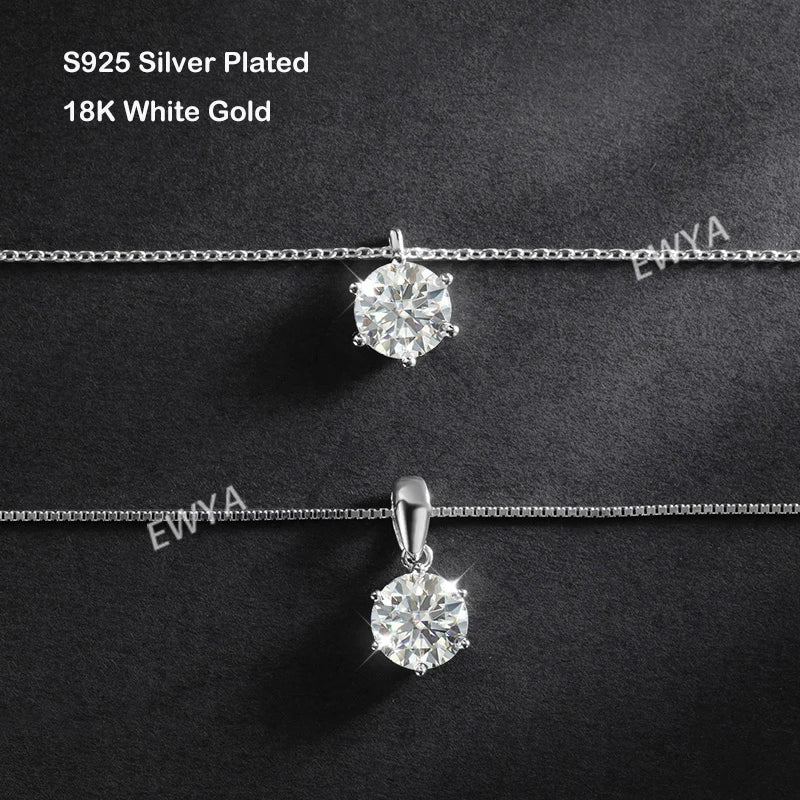 1 2 Carat Real Moissanite Pendant Necklace For Women 6 Prong 100% 925 Sterling Silver Wedding Party Bridal Fine Jewelry