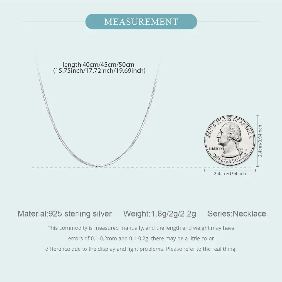 Solid Gold Over 925 Sterling Silver Chain Necklace for Women Girls, Stackable Round Snake Chain For Daily DIY Pairing