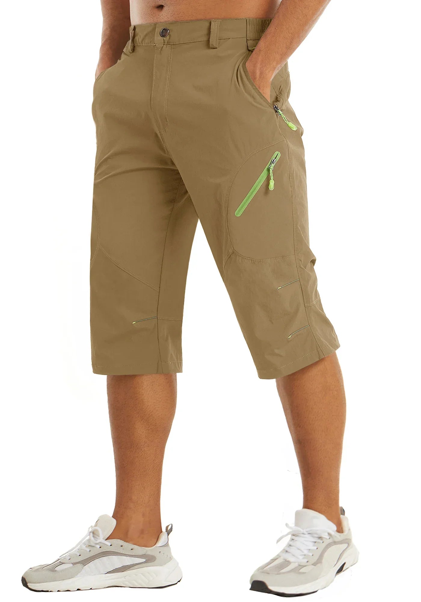 Below Knee Length Summer Waterproof Shorts Mens Quick Drying 3/4 Capri Pants Hiking Walking Sports Outdoor Nylon Shorts
