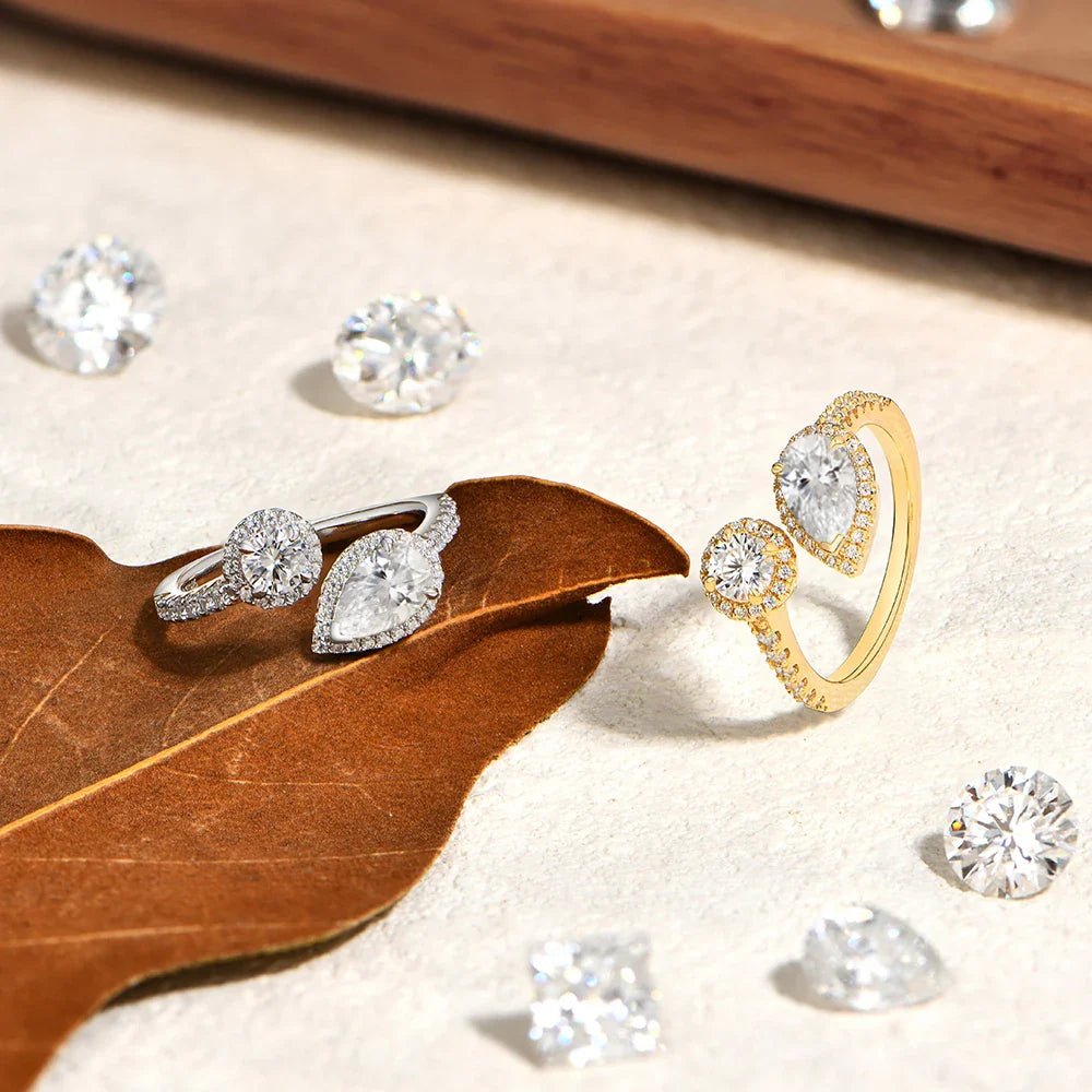 Luxury Pear Cut Moissanite Open Rings For Women Real s925 Silver Two Stone Engagement Band Bridal Promise Jewelry Gifts