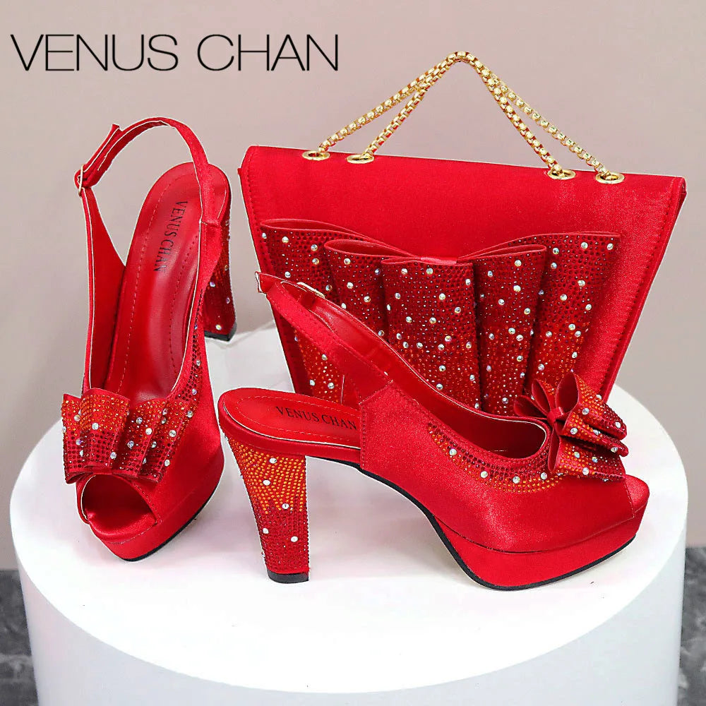 High Quality Yellow Color Fish Beaked Toe Cap Thin Heels Ladies Shoes Matching Bag