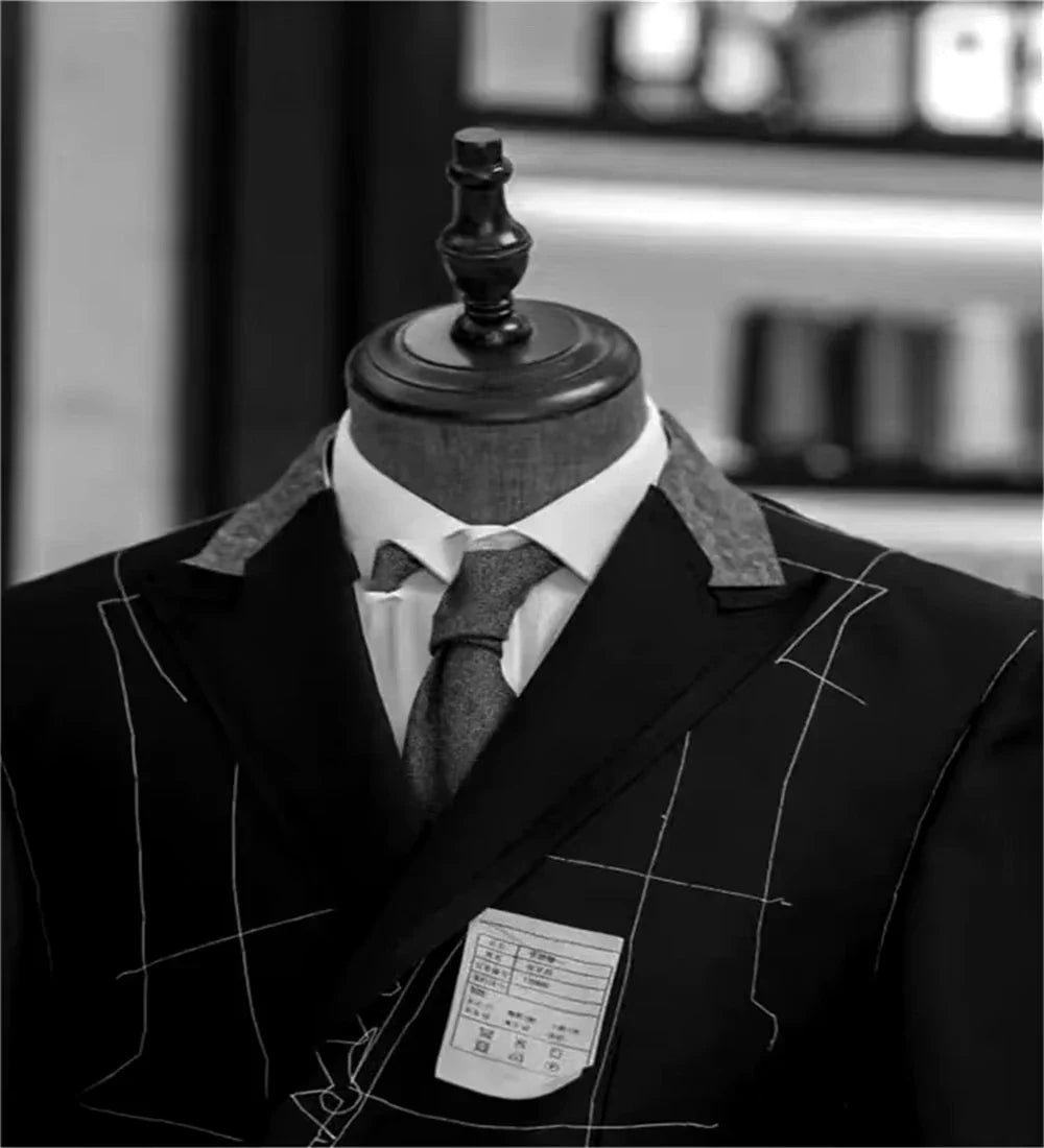 Fashion Navy Blue Business Men Suit Groom Wedding Party Prom Formal Occasion Tuxedos 2 Piece Clothes Set Peak Lapel Blazer Pants