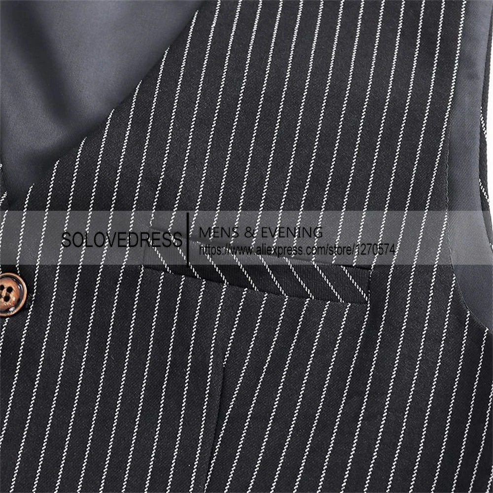 V Neck  New Arrival Stripe Slim Fit Single Breasted Men's Business Waistcoat For Wedding Formal Groomsmen