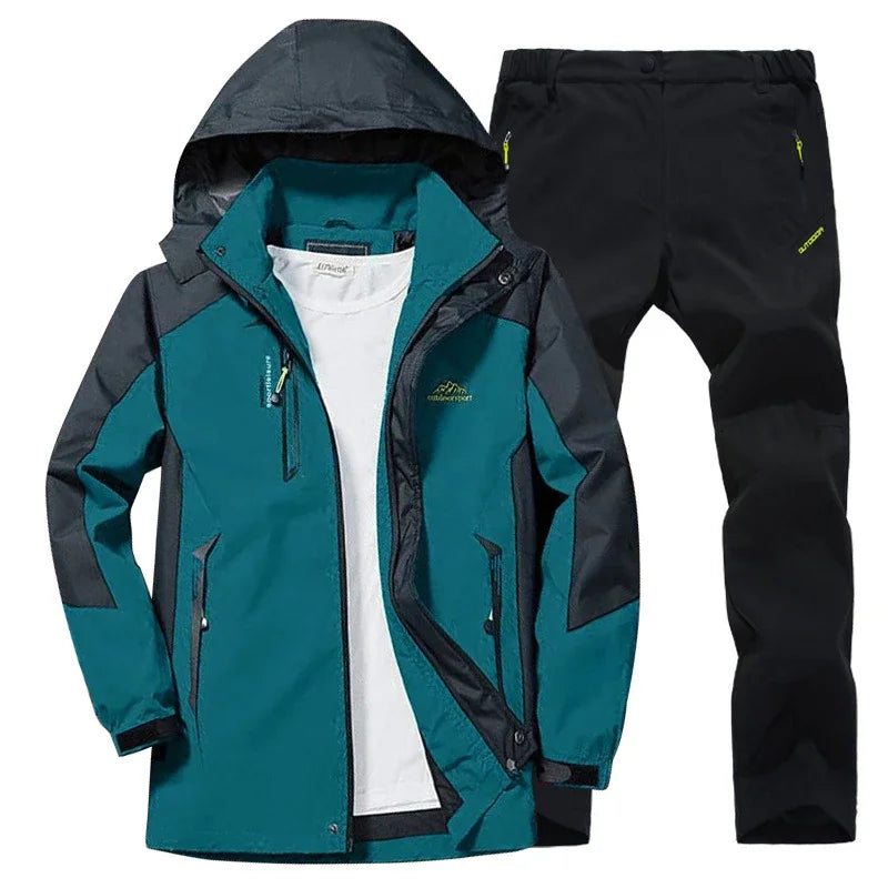 Outdoor Jacket Pants Sets Men Fleece Thermal Waterproof Windproof Hooded Jackets Hiking Military Trip Mountain Camping Clothes