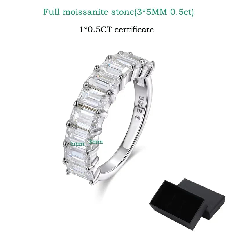 Each 3*5mm 0.5CT Emerald Cut Moissanite Ring for Women 1/2 Eternity Bands Lab Diamond Jewelry Pure 925 Silver Girl Ring