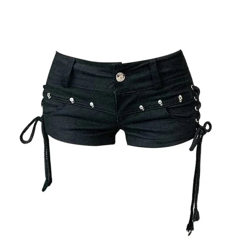 Women's Tassel Denim Shorts Streetwear Low Waist Mini Jeans Shorts 2000s Vintage Y2k Cowboy Short Pants Harajuku Clothes