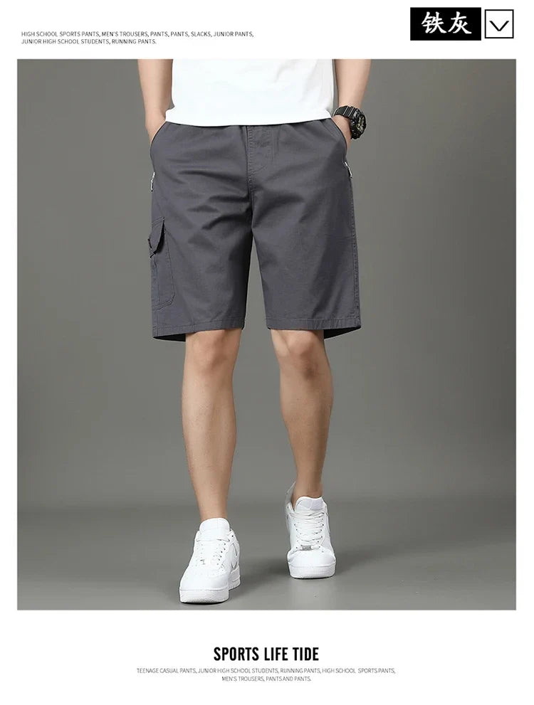 Summer new men's work shorts pocket zip trend versatile casual trousers five work trousers