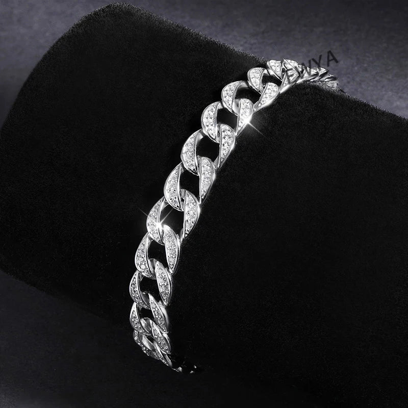 Full 1.2mm D Color Moissanite Cuban Chain Bracelet For Men Women S925 Silver Pass Diamond Test 8mm Wide Link Bracelets Gift