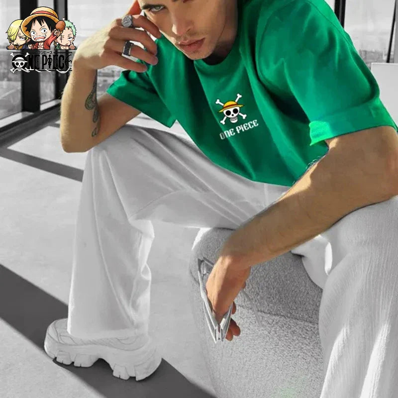 تيشيرتات جرافيك لوفي زورو ون بيس للرجال مطبوعة أنمي صيفية Y2k قطنية كاجوال كبيرة الحجم بأكمام قصيرة ملابس الشارع هاراجوكو