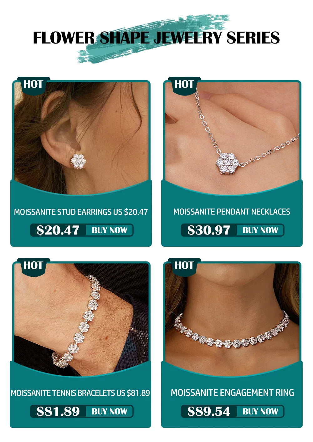 Flower Moissanite Tennis Necklaces Bracelets For Women 925 Sterling Silver Full Diamond Neck Wrist Chain With  Certificate