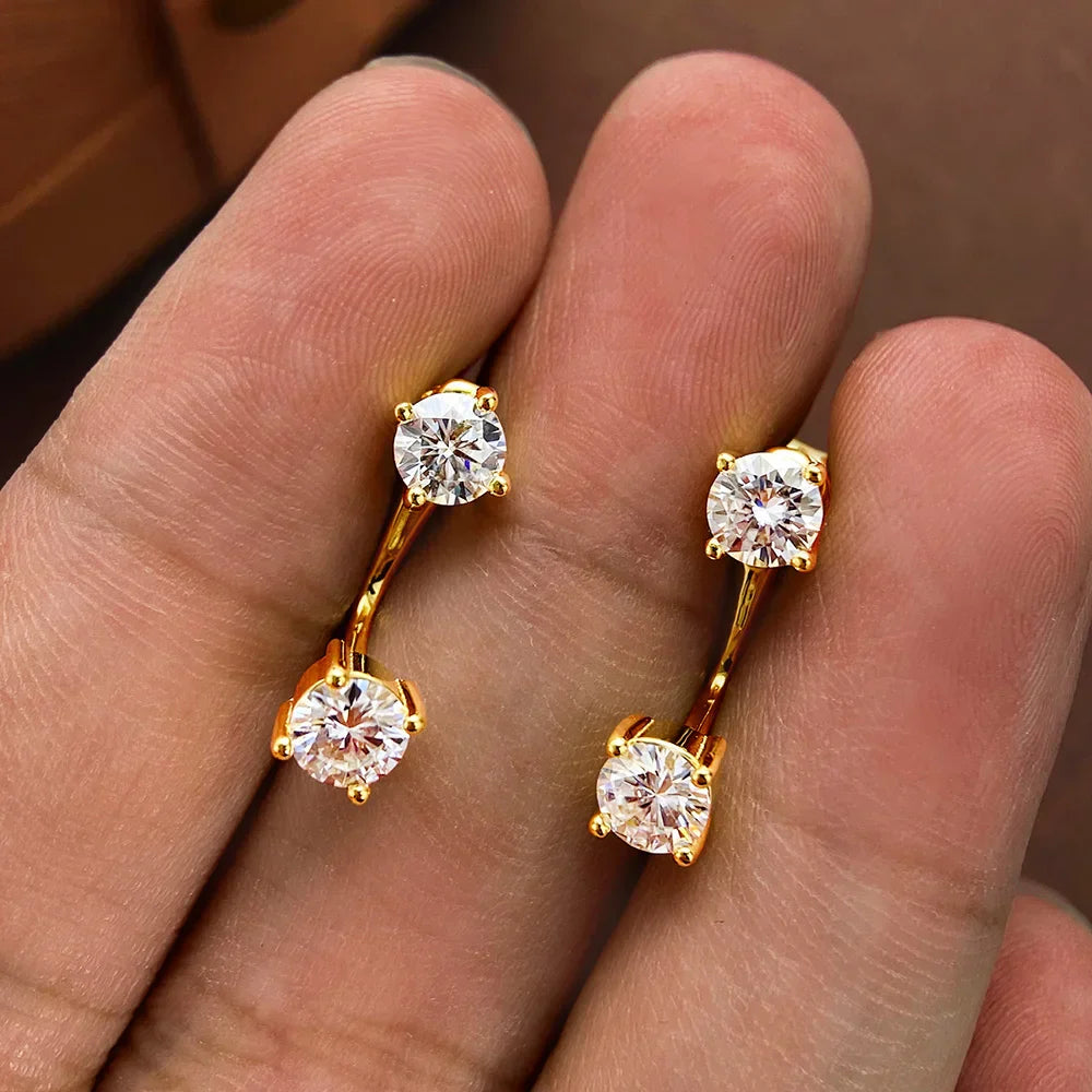 2 in 1 Full 5mm D Color Moissanite Stud Earrings for Women S925 Silver 2cttw All Diamond Earring Pierced Ear Fine Jewelry