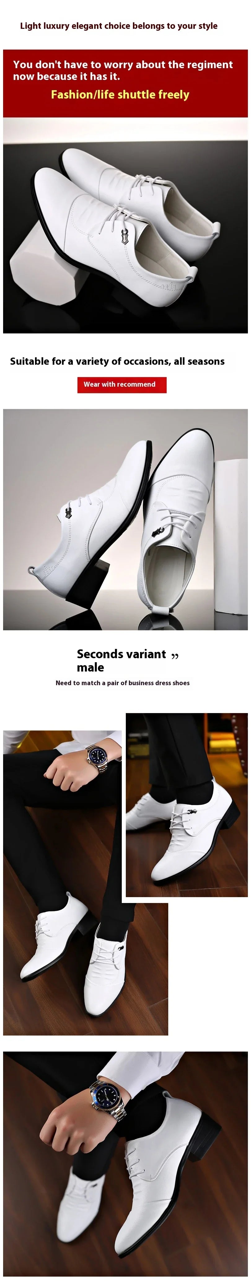 Business Men Oxford Leather Shoes Elevator Man Height Increase Insole 6CM White Black Thick Soled Formal Casual Shoes