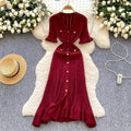 Brand Fashion Vintage Knitted Long Dress Spring Summer Women Elegant V-neck Ruffled Bodycon Sweater Dress Party Vestido