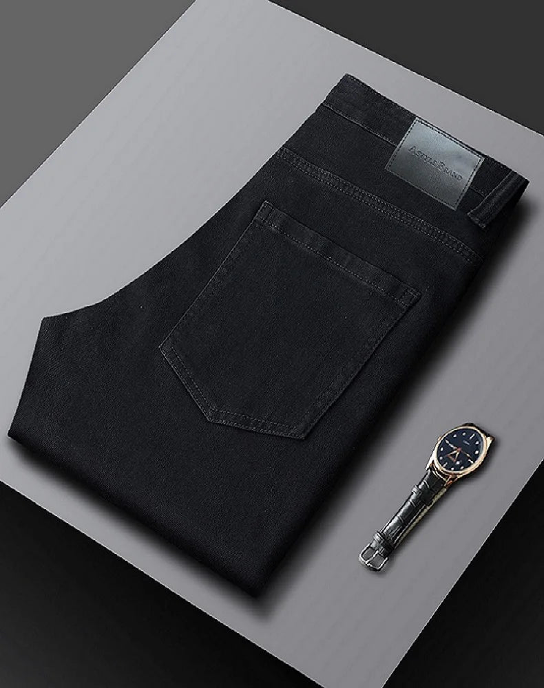 Men's Premium Lightweight Business Stretch Denim Pants - Versatile Slim Fit Straight Leg Long Trousers for All Seasons