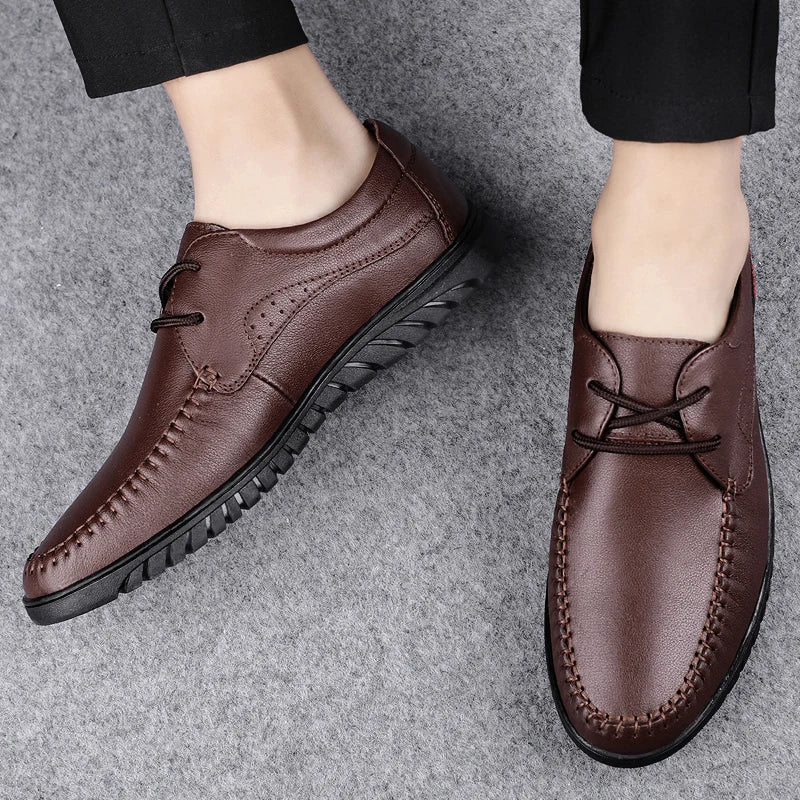 Italian Brand Men's Genuine Leather Casual Shoes Handmade Soles Loafers Lace Up Breathable That's Oxford Shoes for Summer