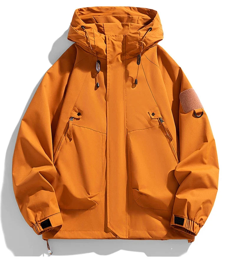 Windbreakers Men Hooded Jacket Zipper Coat Cargo Waterproof Black Bomber Camping Loose Thin Softshell Hooded Hiking Jacket