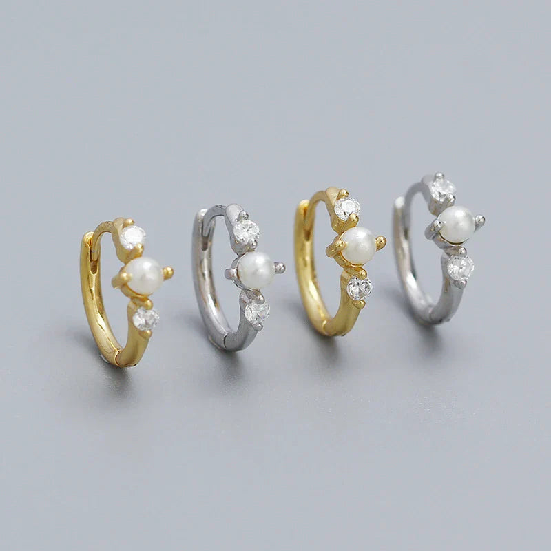 925 Sterling Silver Simple Fashion Synthetic Pearl Ear Buckle Bohemian Hoop Earrings for Women Luxury Fine Jewelry Gift